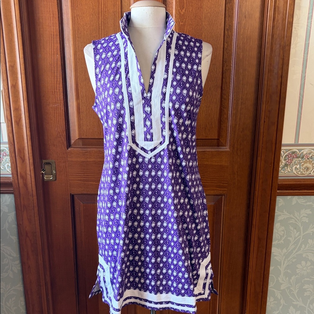 Cabana Life Purple and White Sleeveless Dress. Women’s Size Medium